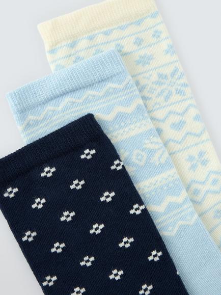 John Lewis Organic Cotton Rich Fairisle Socks, Pack of 3, Light Blue - view 2, Light Blue
