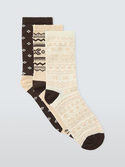 John Lewis Organic Cotton Rich Fairisle Ankle Socks, Pack of 3, Multi, Multi