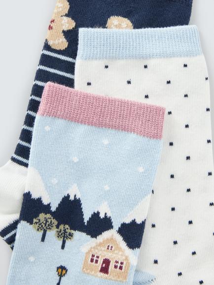 John Lewis Organic Cotton Rich Gingerbread Ankle Socks, Pack of 3, Multi - view 2, Multi