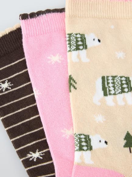 John Lewis Organic Cotton Rich Polar Bear Ankle Socks, Pack of 3, Multi - view 2, Multi