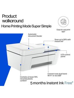 HP Deskjet 4322 All-in-One Wireless Printer, HP Instant Ink Compatible, White - view 2, White