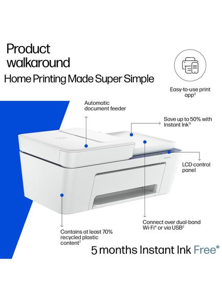 HP Deskjet 4322 All-in-One Wireless Printer, HP Instant Ink Compatible, White - view 2, White