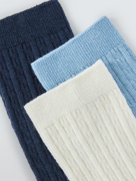 John Lewis Cable Knit Socks, Blue Assort, Pack of 3 - view 2, Blue Assort