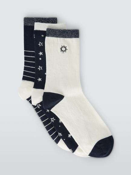John Lewis Celestial Ankle Socks, Pack of 3, Multi, Multi