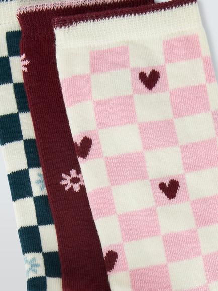 John Lewis Checkerboard Ankle Socks, Pack of 3, Multi - view 2, Multi