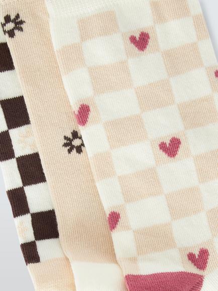 John Lewis Checkerboard Ankle Socks, Pack of 3, Multi - view 2, Multi