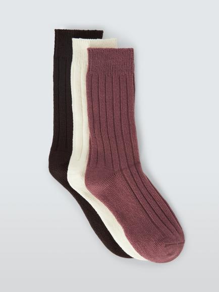 John Lewis Chunky Rib Lounge Socks, Pack of 3, Multi, Multi