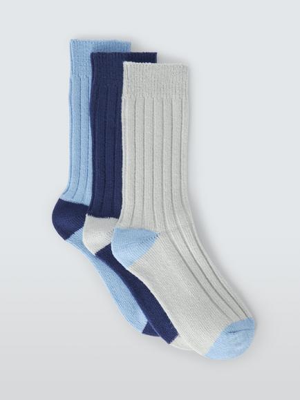 John Lewis Chunky Rib Contrast Heel & Toe Lounge Socks, Pack of 3, Multi, Multi
