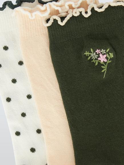 John Lewis Floral Embroidery Ankle Socks, Pack of 3, Multi - view 2, Multi