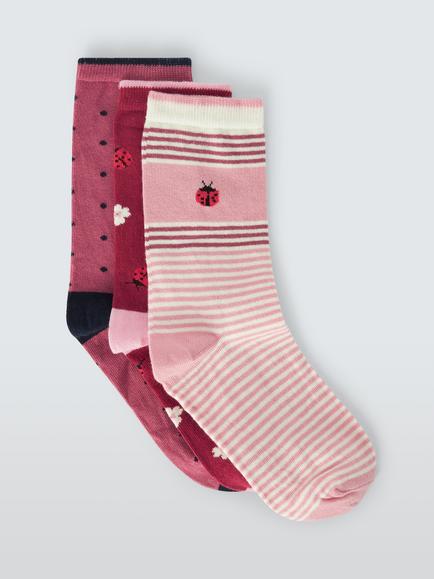 John Lewis Ladybird Ankle Socks, Pack of 3, Multi, Multi
