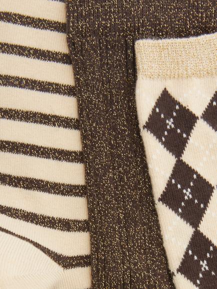 John Lewis Organic Cotton Rich Lurex Argyle Ankle Socks, Pack of 3 - view 2, Brown Assort