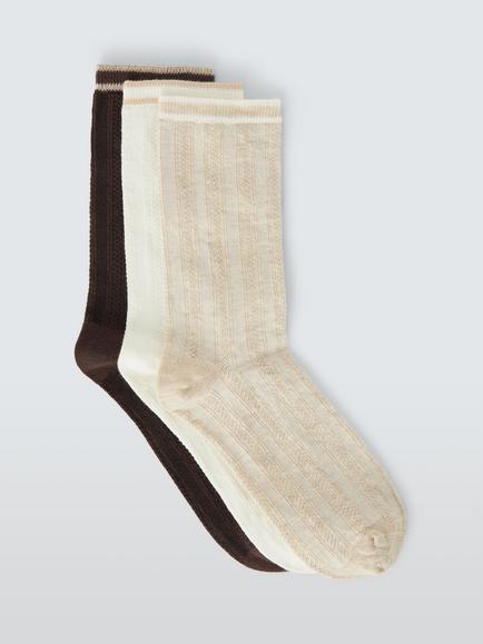 John Lewis Pointelle Ankle Socks, Pack of 3, Multi, Multi