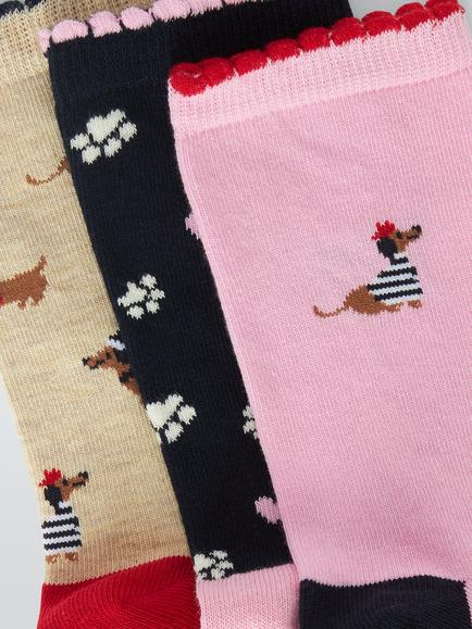 John Lewis Sausage Dog Ankle Socks, Pack of 3, Multi - view 2, Multi