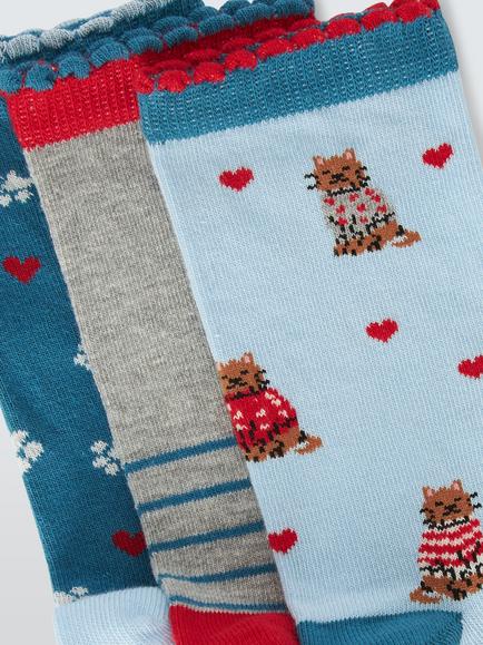 John Lewis Sweater Cat Ankle Socks, Pack of 3, Multi - view 2, Multi