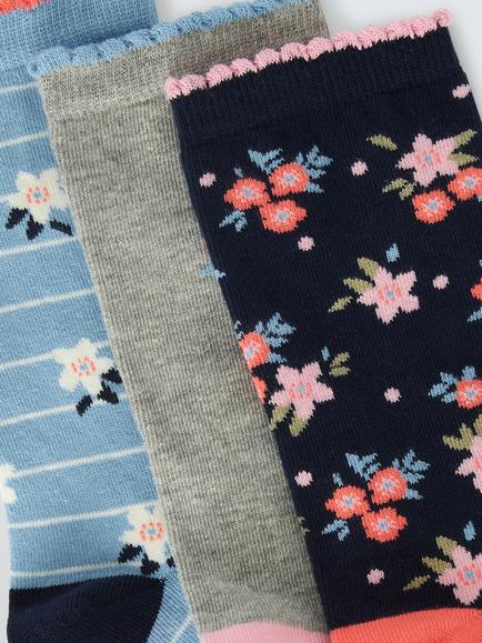John Lewis Winter Floral Ankle Socks, Pack of 3, Multi - view 2, Multi