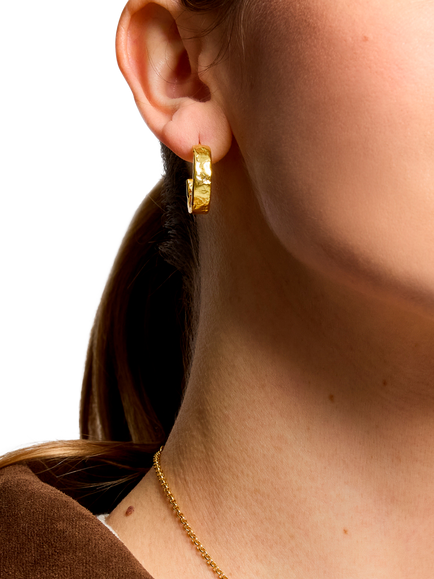 Ottoman Hands Dela Textured Hoop Earrings, Gold - view 2, Gold