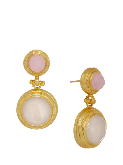 Ottoman Hands Lilis Rose Quartz and White Chalcedony Earrings, Gold/Pink/White, Gold/Pink/White