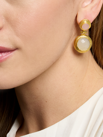 Ottoman Hands Lilis Rose Quartz and White Chalcedony Earrings, Gold/Pink/White - view 2, Gold/Pink/White