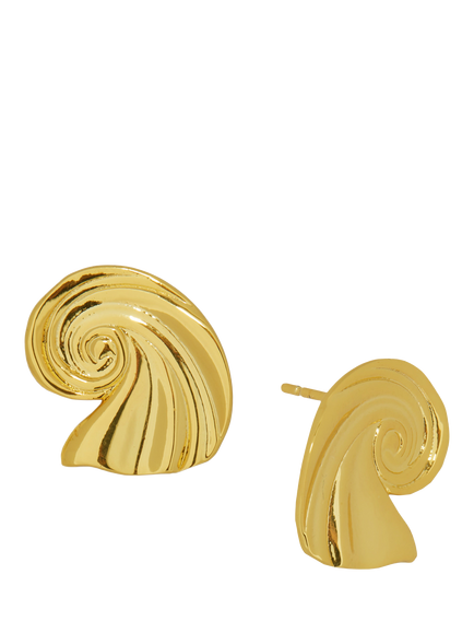 Ottoman Hands Waterproof Wave Stud Earrings, Gold, Gold