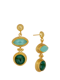 Ottoman Hands Melis Aqua and Emerald Drop Earrings, Gold/Aqua, Gold/Multi