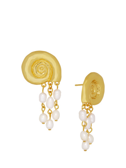 Ottoman Hands Waterproof Shell Pearl Beaded Stud Earrings, Gold, Gold