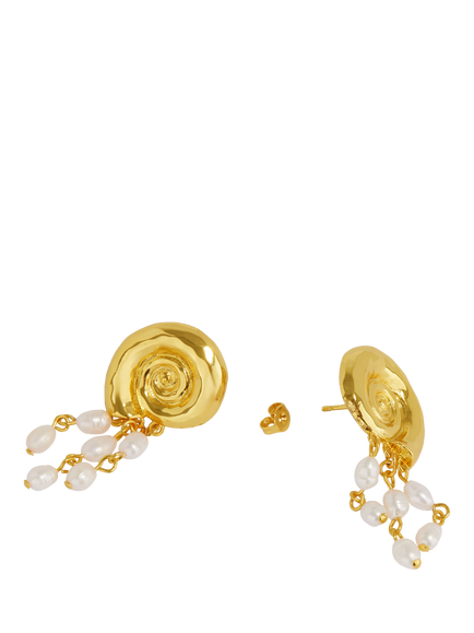 Ottoman Hands Waterproof Shell Pearl Beaded Stud Earrings, Gold - view 2, Gold