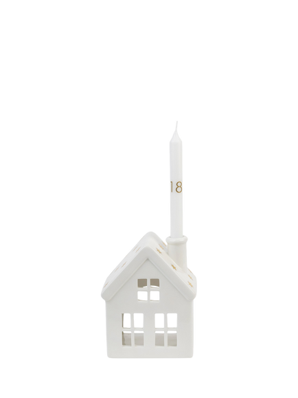 Talking Tables Advent Ceramic House and Candle Set, White, White