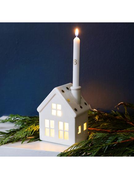 Talking Tables Advent Ceramic House and Candle Set, White - view 2, White