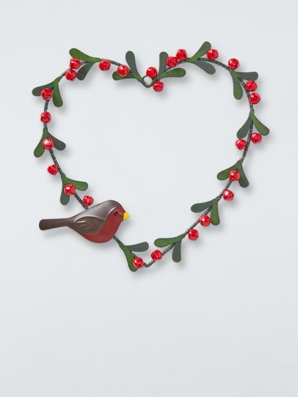 John Lewis Metal Heart and Robin Hanging Decoration, White