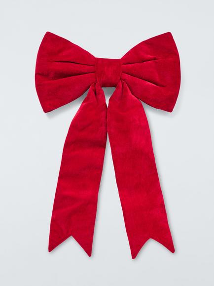 John Lewis Velvet Hanging Bow, Red, 100cm, White