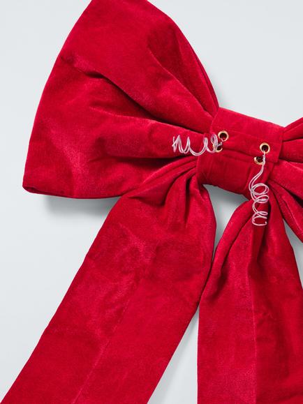John Lewis Velvet Hanging Bow, Red, 100cm - view 2, White