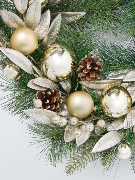 John Lewis Leaf and Bauble Wreath, Champagne, Dia.50cm - view 2, Green