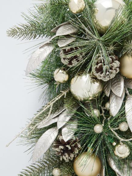 John Lewis Leaf and Bauble Swag, Champagne - view 2, Green