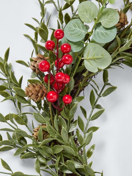 John Lewis Eucalyptus and Red Berry Wreath, Dia.50cm - view 2, Green