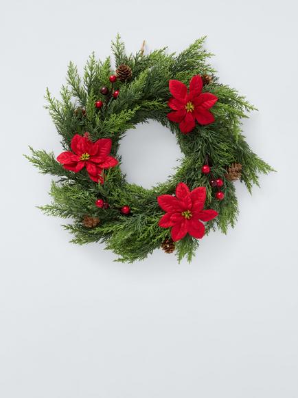 John Lewis Mini Poinsettia Christmas Wreath, Red, Red