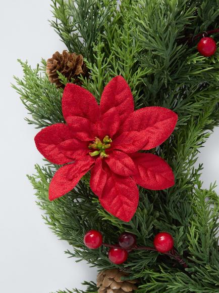 John Lewis Mini Poinsettia Christmas Wreath, Red - view 2, Red