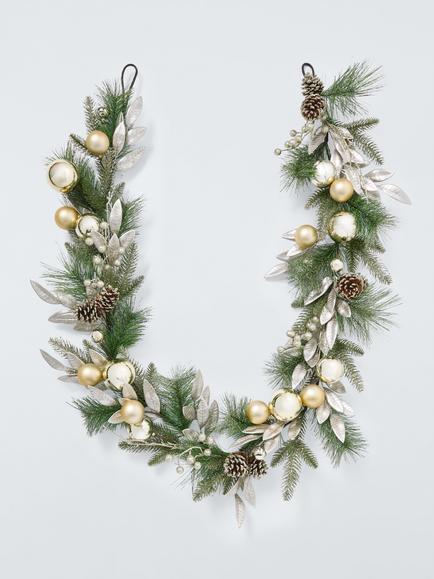 John Lewis Leaf and Bauble Garland, Champagne, L180cm, Red