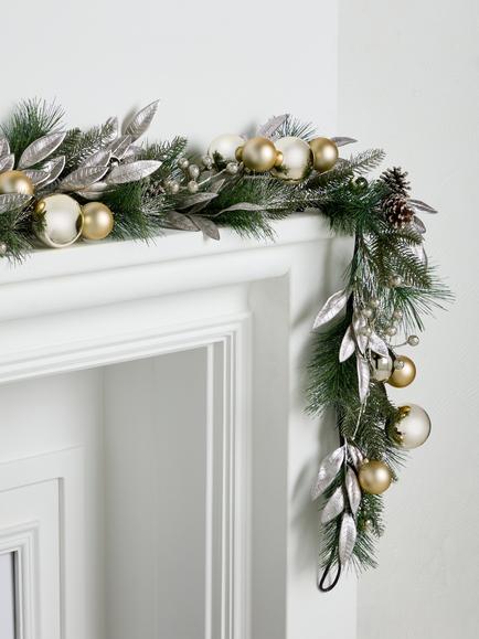 John Lewis Leaf and Bauble Garland, Champagne, L180cm - view 2, Red