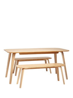 John Lewis OUTLET Anton 6 Seater Dining Table and 2 Benches, Like New, Oak, Natural Natural