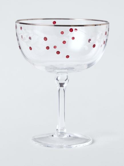 John Lewis Heartland Berry Etched Coupe Cocktail Glass, 168ml, Clear/Red, Clear Clear