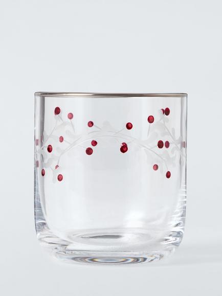 John Lewis Heartland Berry Etched Glass Tumbler, 310ml, Clear/Red, Clear Clear