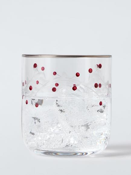 John Lewis Heartland Berry Etched Glass Tumbler, 310ml, Clear/Red - view 2, Clear Clear