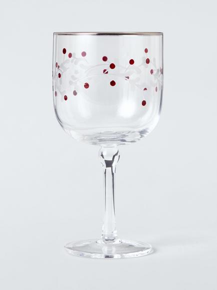 John Lewis Heartland Berry Etched Wine Glass, 250ml, Clear/Red, Clear Clear
