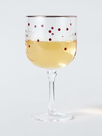 John Lewis Heartland Berry Etched Wine Glass, 250ml, Clear/Red - view 2, Clear Clear