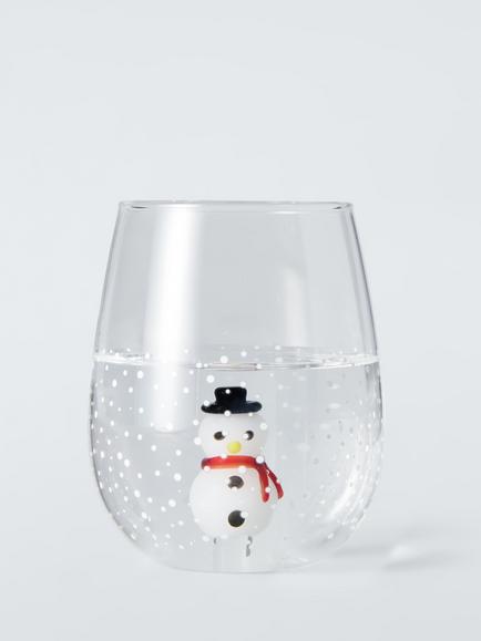 John Lewis Snowman Glass Tumbler, 470ml, Clear - view 2, Clear Clear