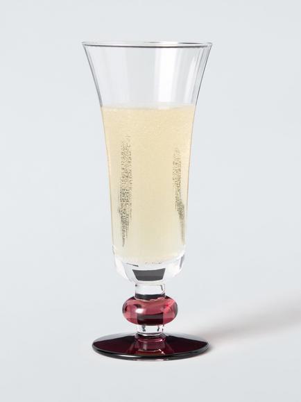 John Lewis Beaded Stem Glass Champagne Flute, 320ml, Clear/Red Berry - view 2, Red Berry