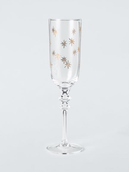 John Lewis Etched Star Glass Champagne Flute, 185ml, Gold/Clear, Clear Clear