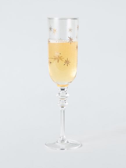John Lewis Etched Star Glass Champagne Flute, 185ml, Gold/Clear - view 2, Clear Clear