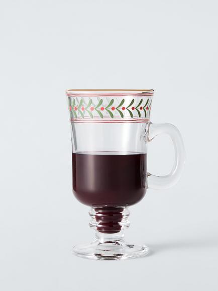 John Lewis Holly Mulled Wine Glass, 360ml, Clear - view 2, Clear Clear