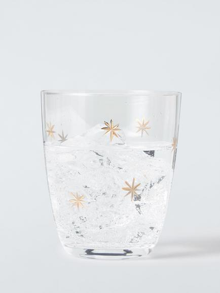John Lewis Etched Star Glass Tumbler, 365ml, Gold/Clear - view 2, Clear Clear